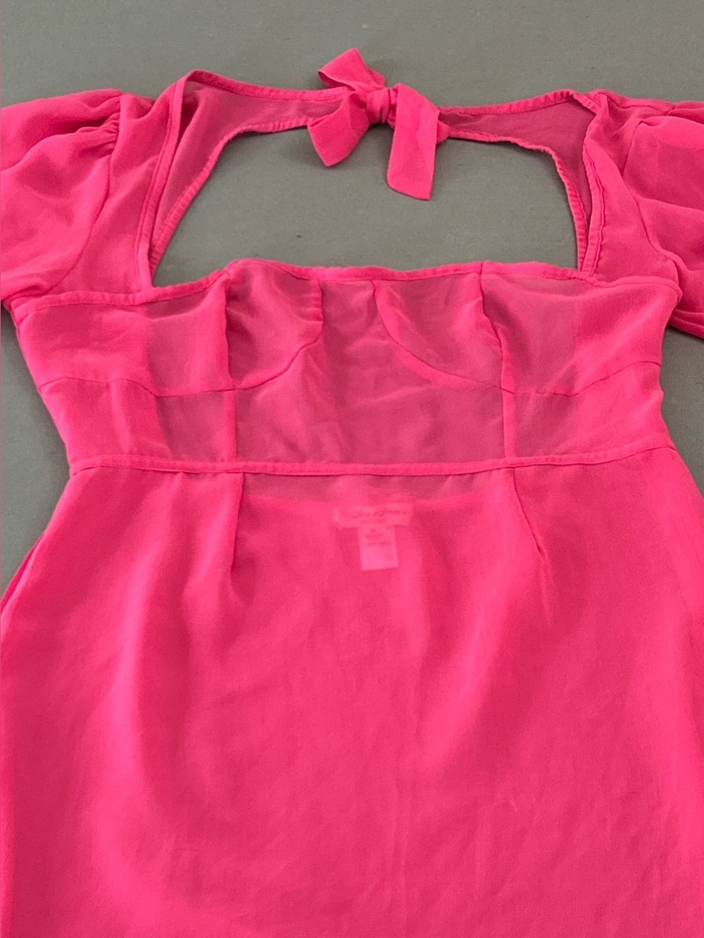For Love and Lemons Lara Bustier Sheer Short Chemise w/ Puff Sleeves, Open Back - Picture 7 of 16